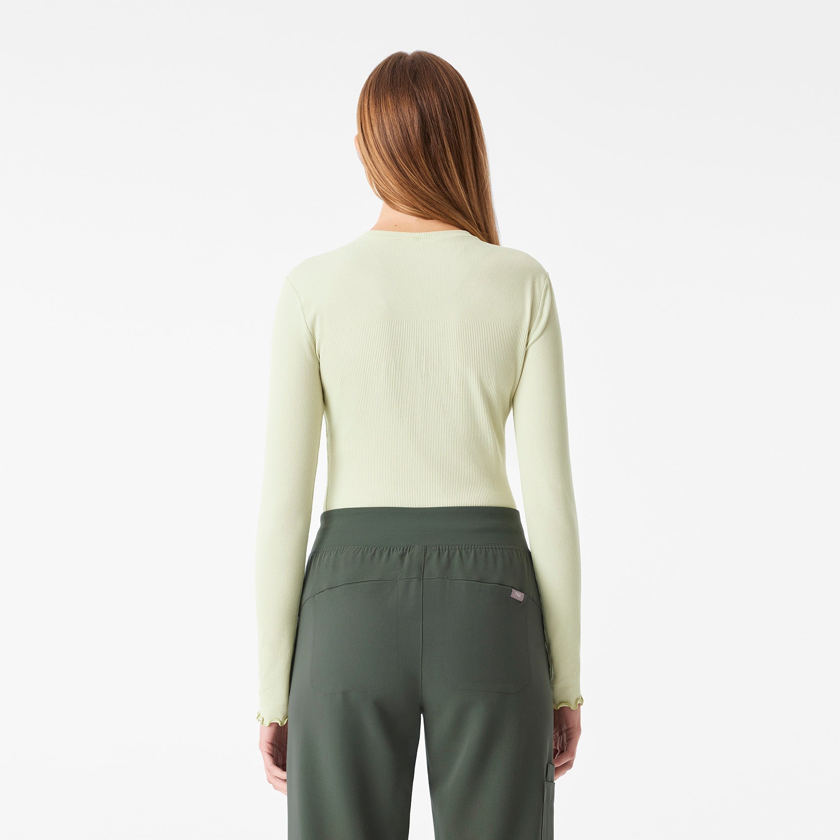 Lacey Ruffle Long-Sleeve Underscrub - Light Celery