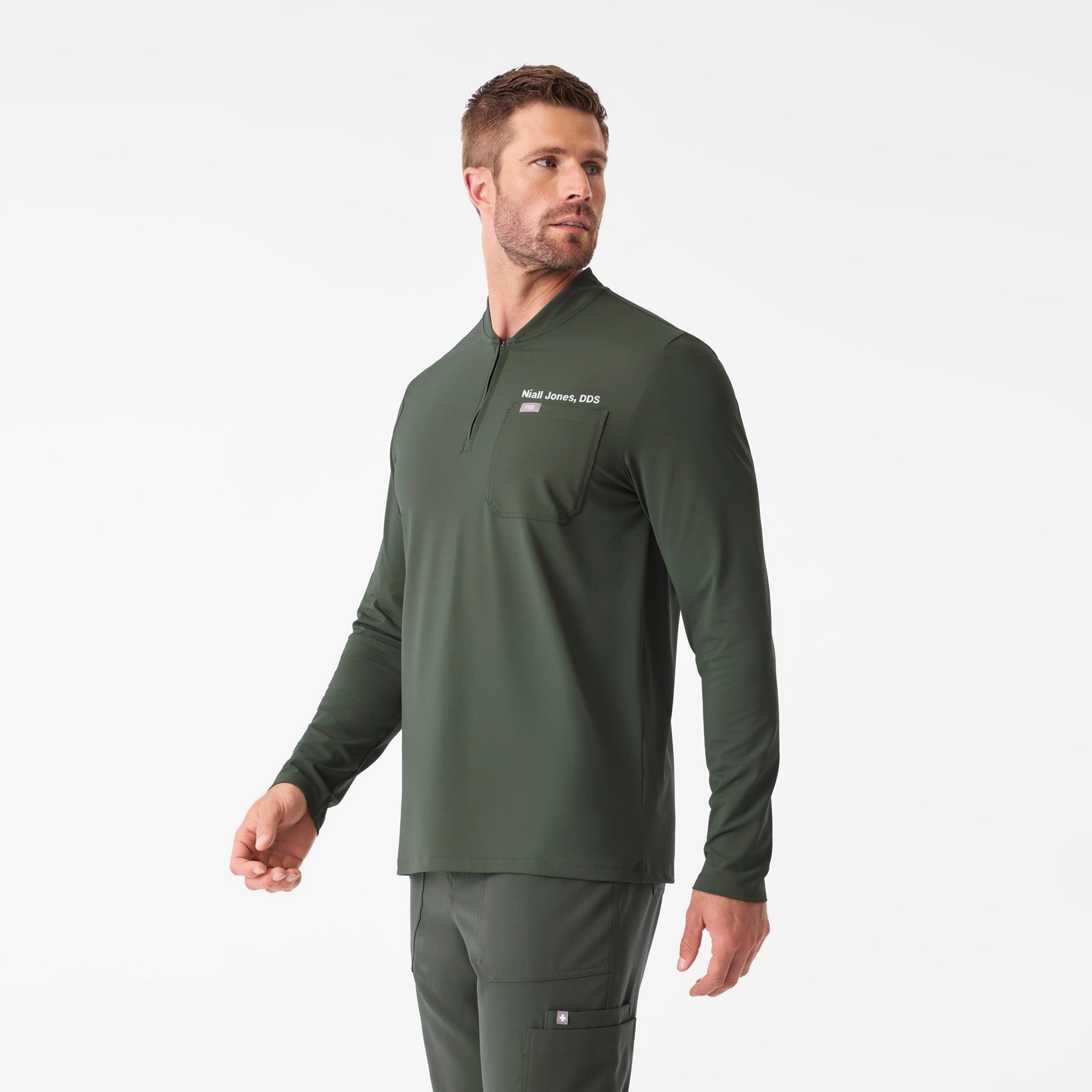 Dawes ¼ Zip Long-Sleeve Scrub Top - Moss