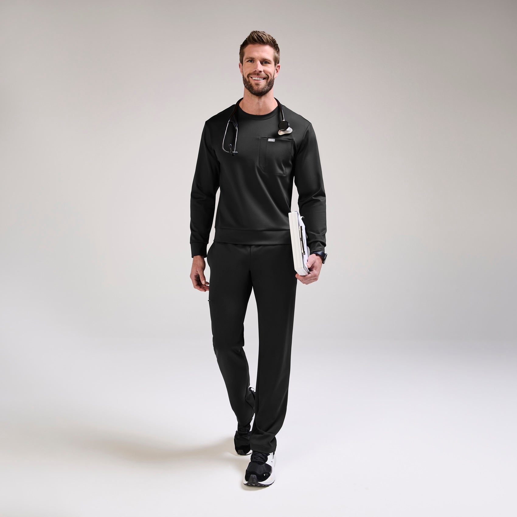 Destin Relaxed Long-Sleeve Scrub Top - Black