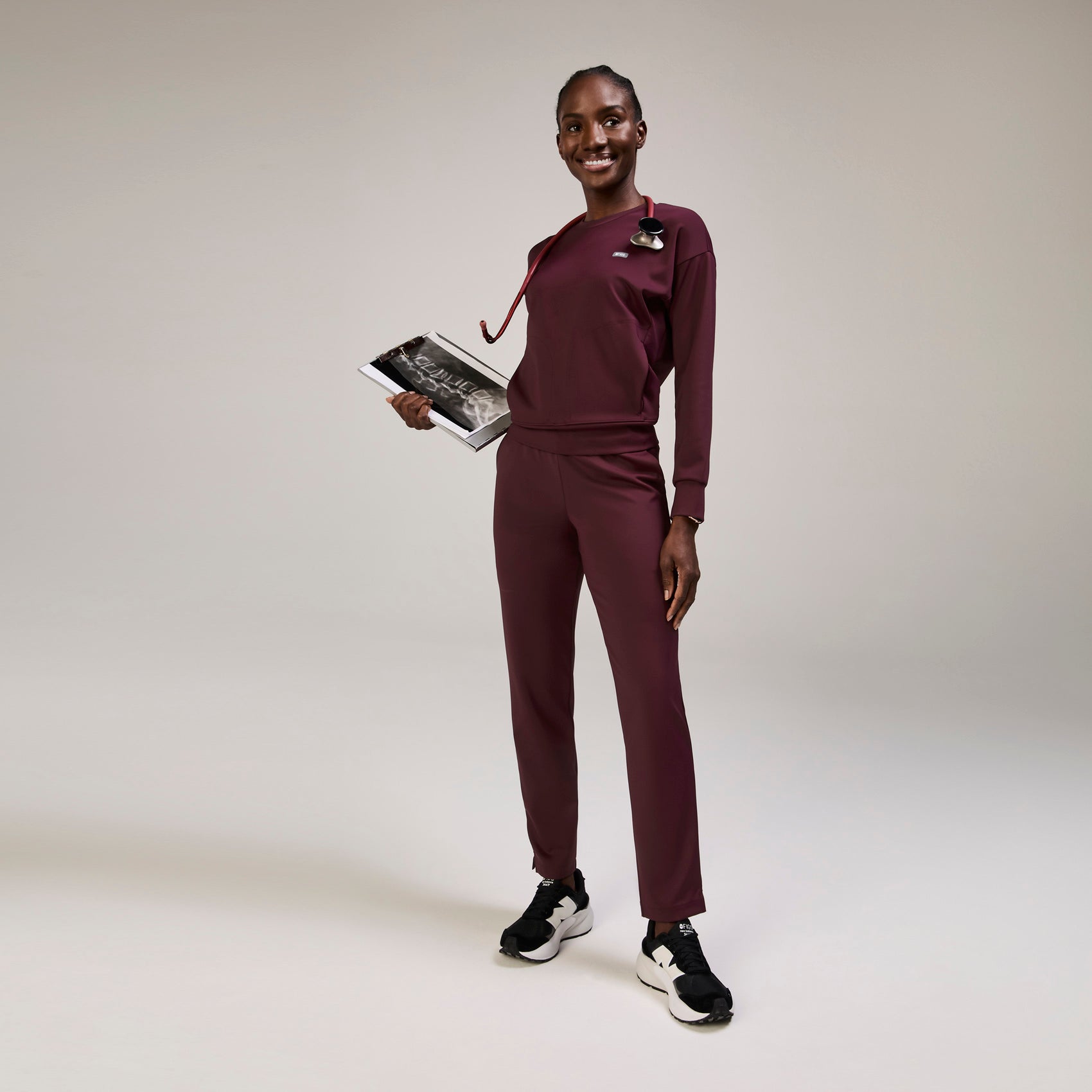Cornelia Long-Sleeve Scrub Top - Burgundy