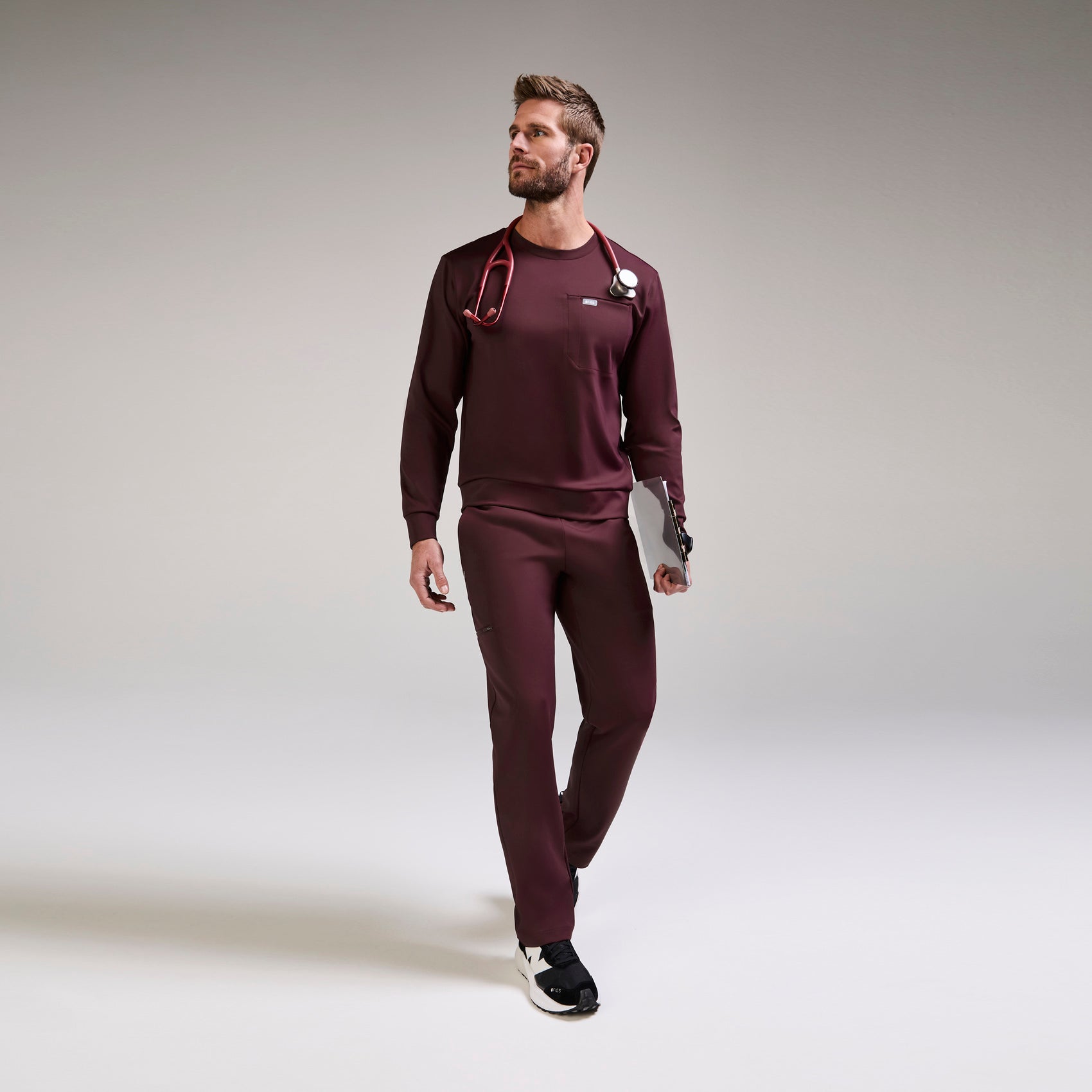 Destin Relaxed Long-Sleeve Scrub Top - Burgundy