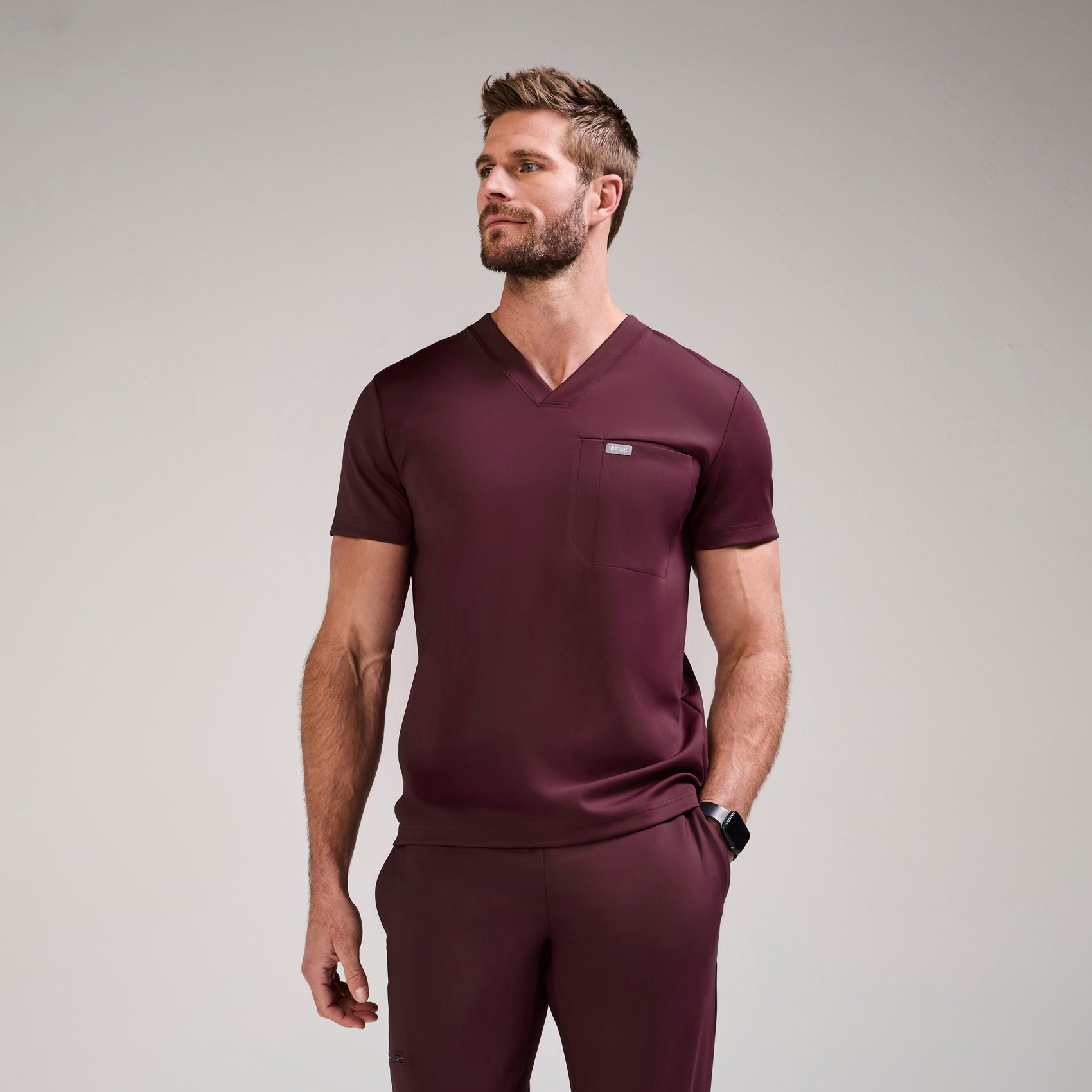 Logan V-Neck Scrub Top - Burgundy