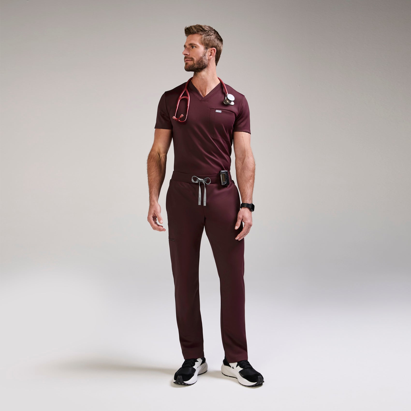 Logan V-Neck Scrub Top - Burgundy