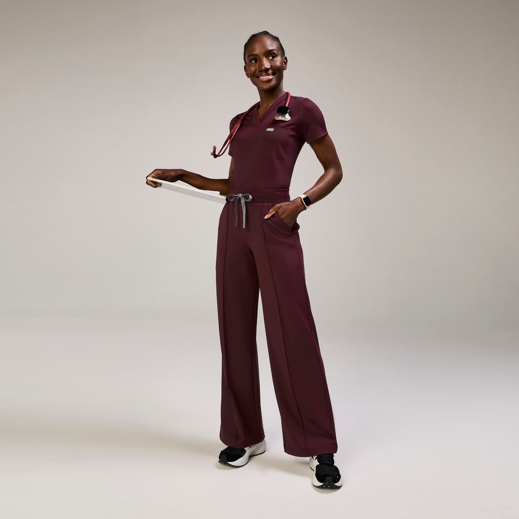 Salina High-Rise Wide-Leg Scrub Pant - Burgundy