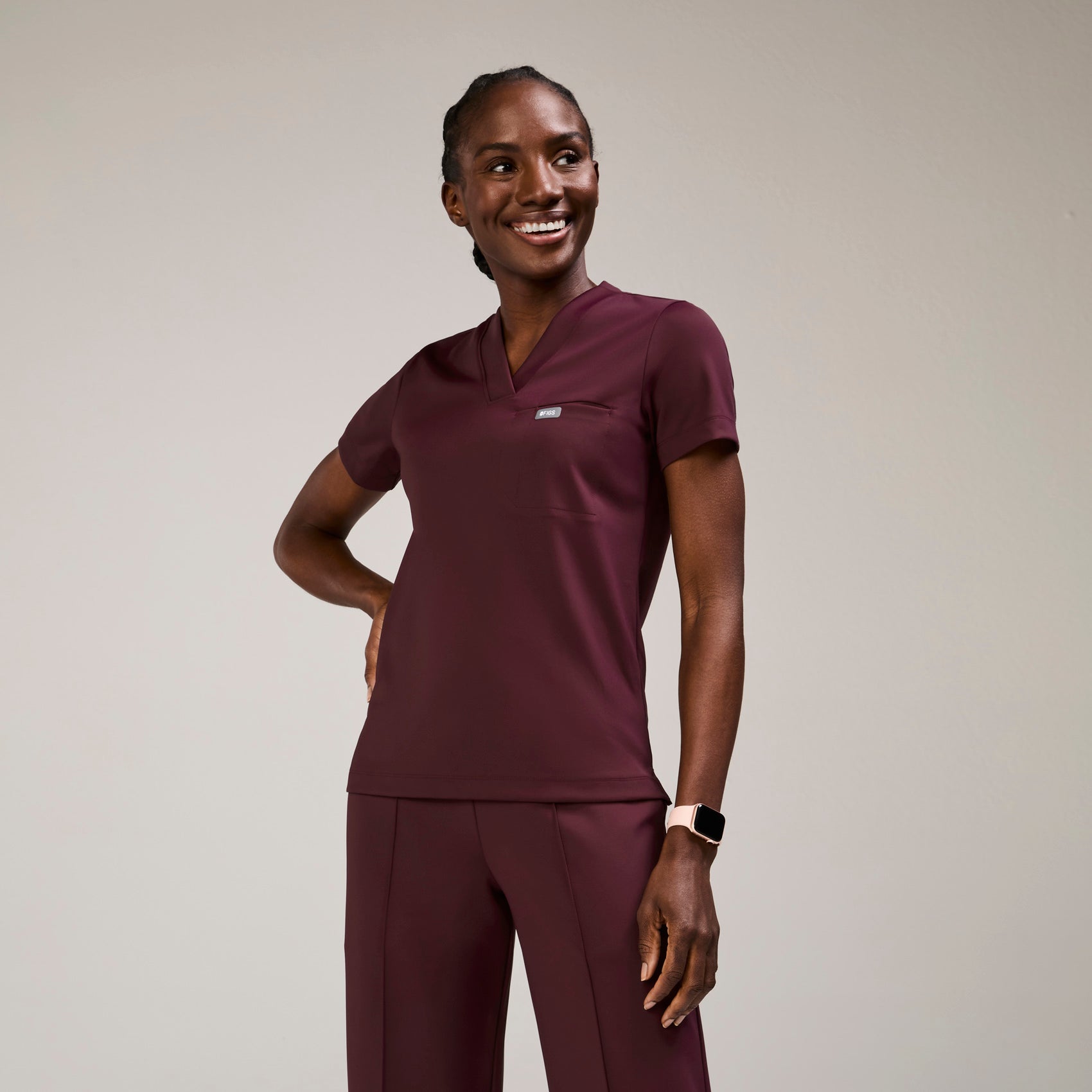 Sona Slim Scrub Top - Burgundy