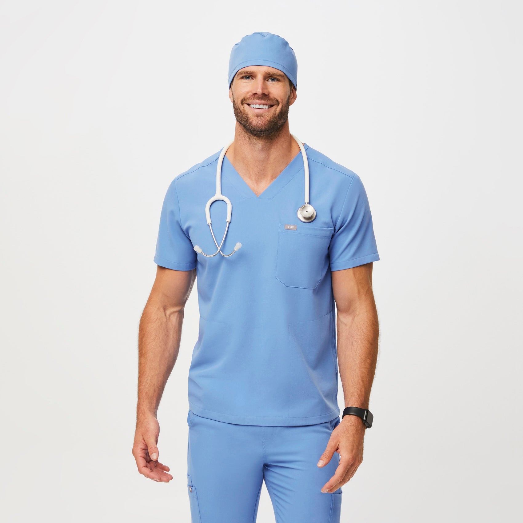 FIGS Scrub Cap With Buttonholes - Ceil Blue