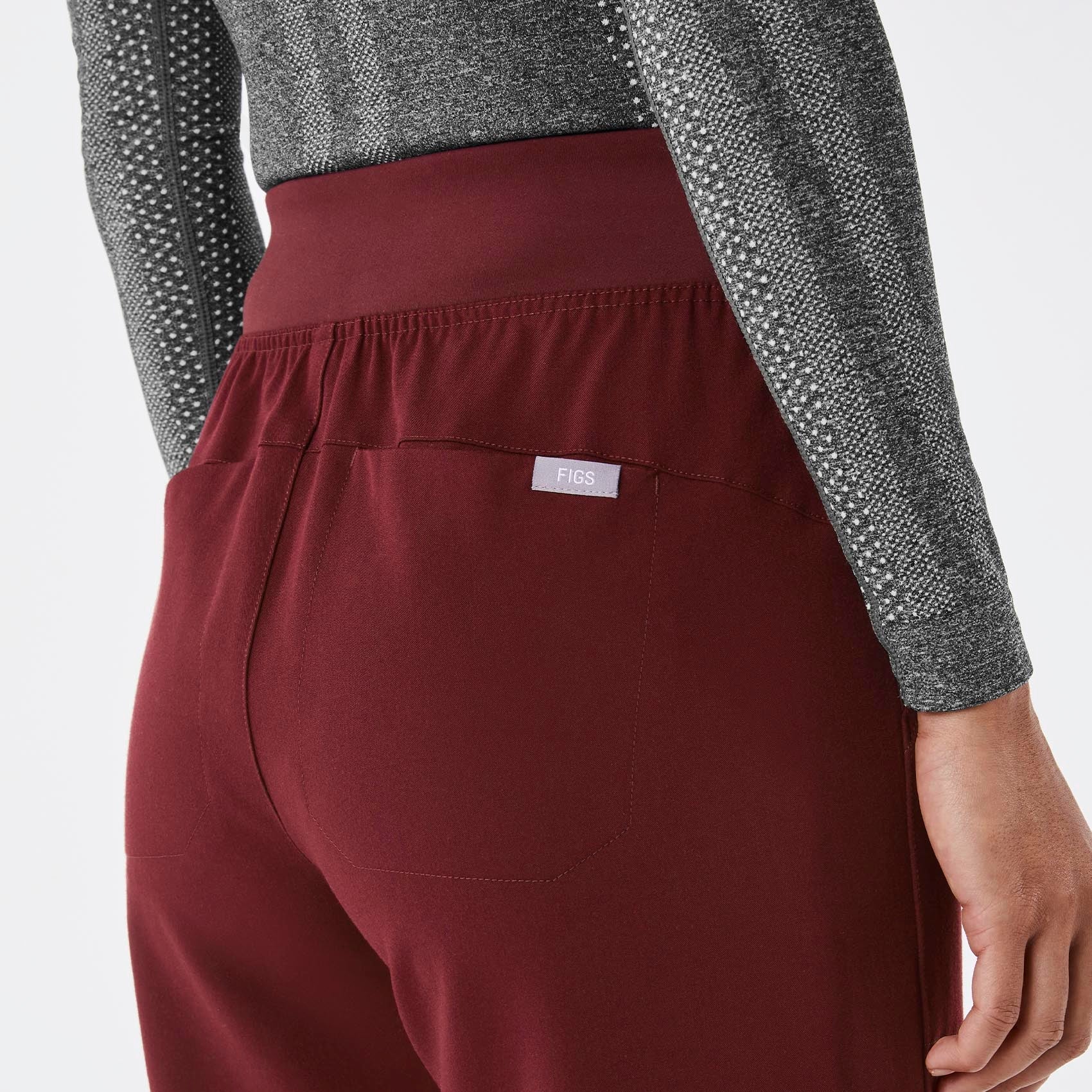 Isabel High-Rise Wide-Leg Scrub Pant - Burgundy