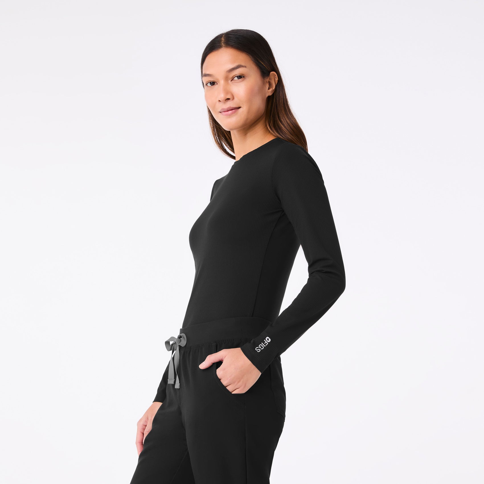Palmer Ribbed Long-Sleeve Underscrub - Black