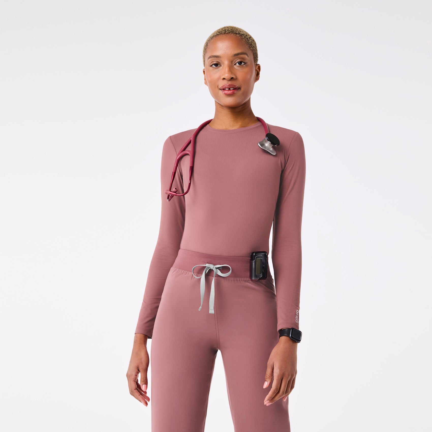 Palmer Ribbed Long-Sleeve Underscrub - Mauve