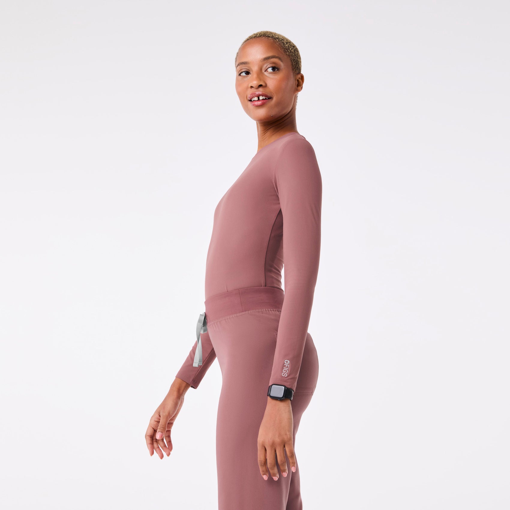 Palmer Ribbed Long-Sleeve Underscrub - Mauve