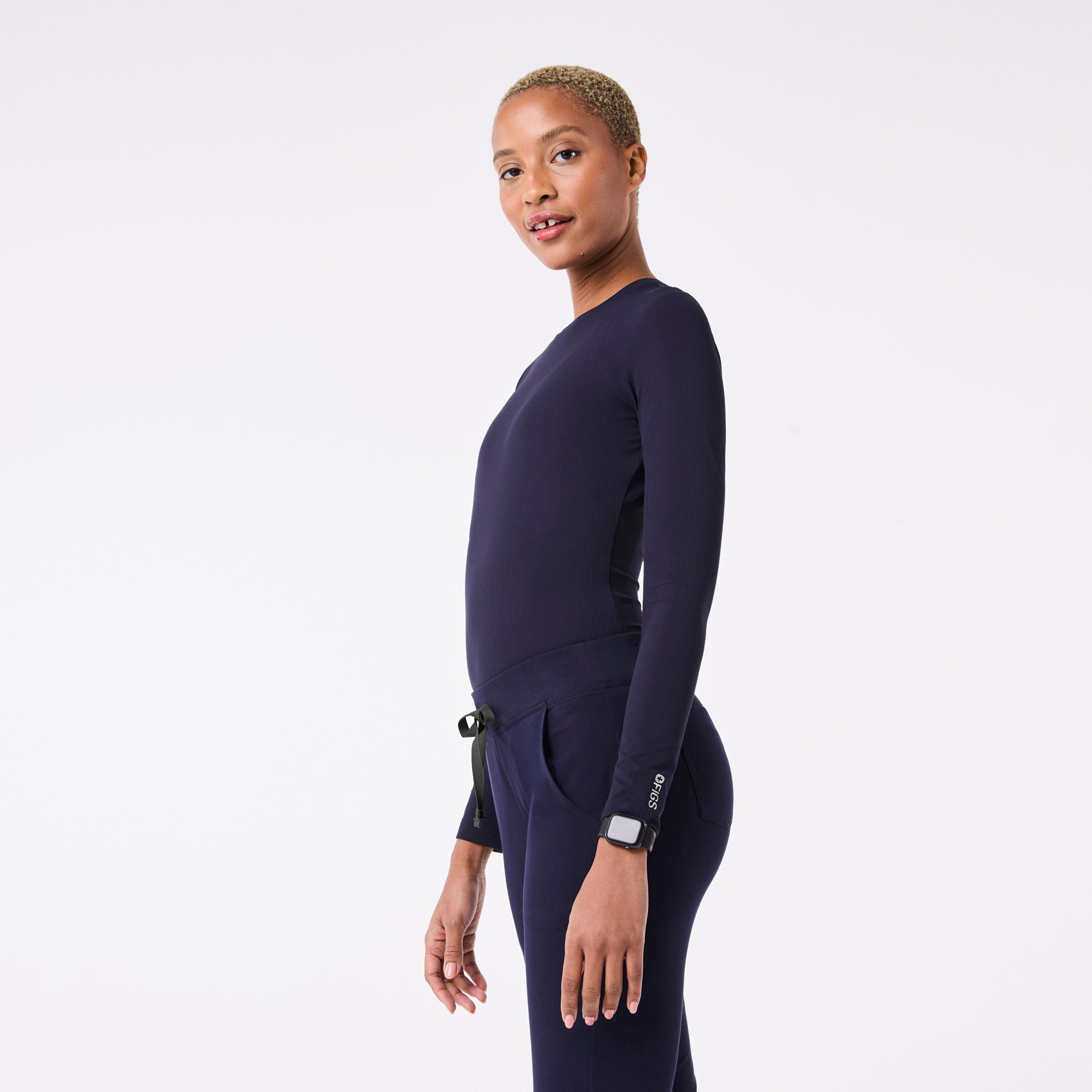 Palmer Ribbed Long-Sleeve Underscrub - Navy